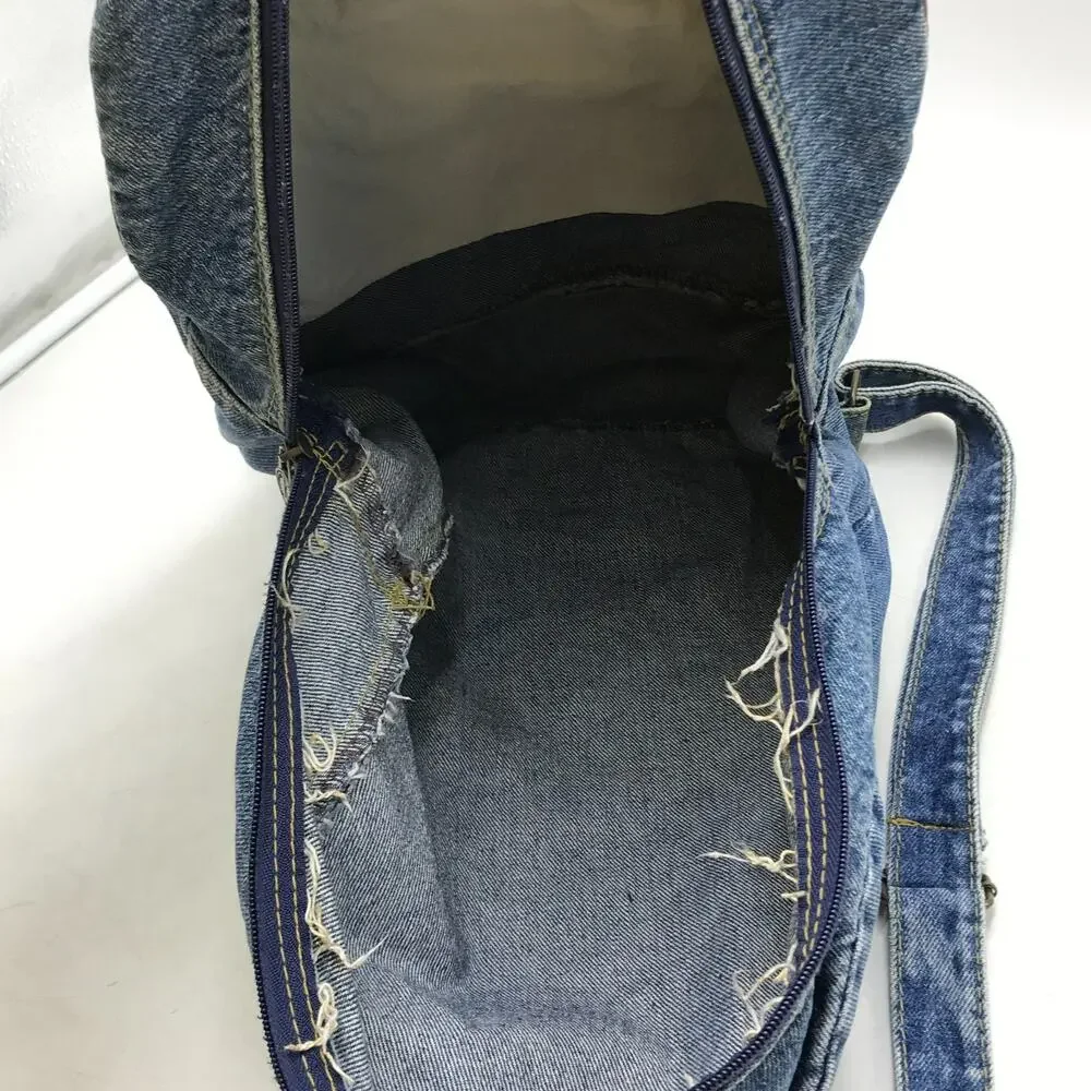Vintage Riders Blue Jean Denim Backpack Leather Accents Utility Book Bag 90s